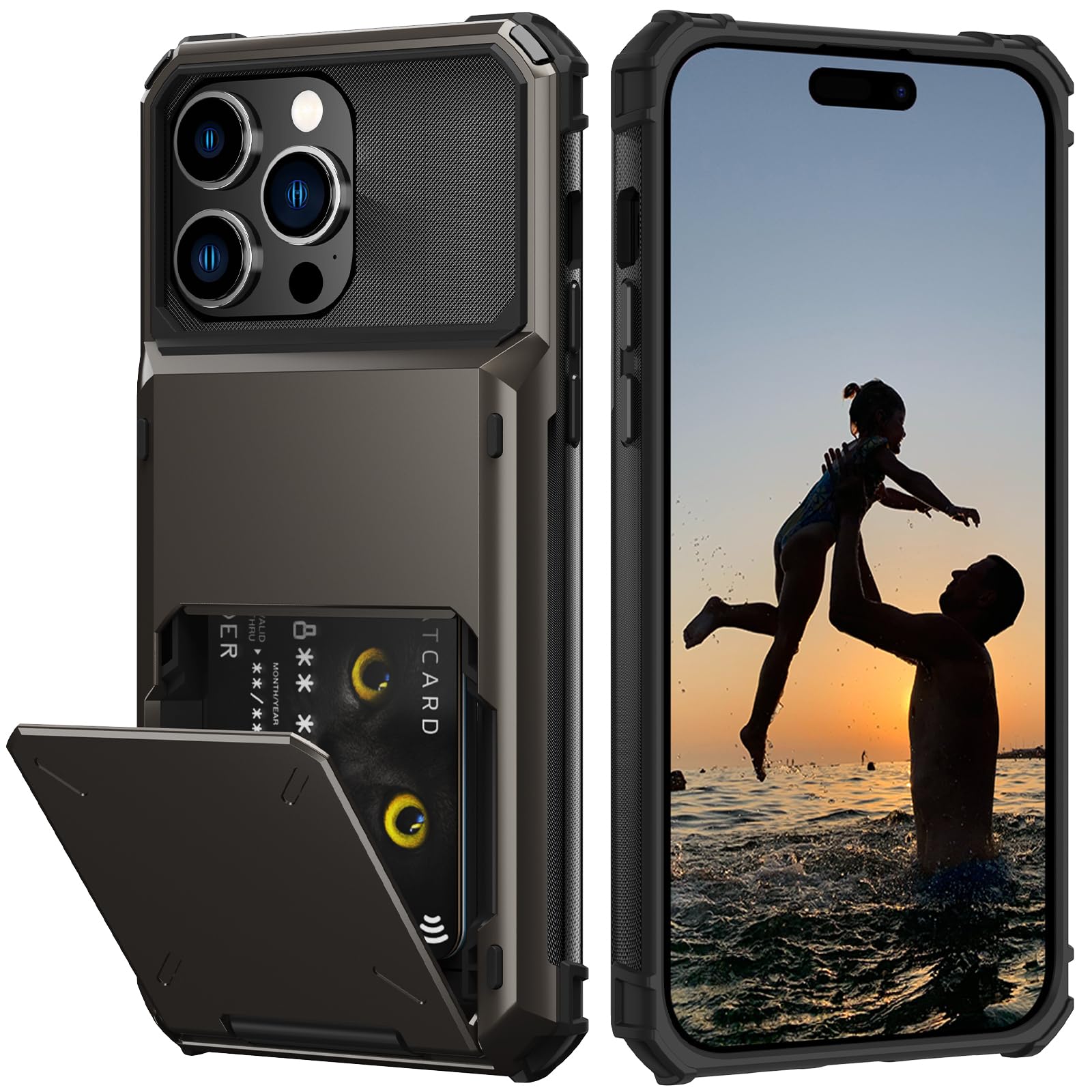 Nvollnoe Compatible With Iphone 15 Pro Max Case With Card Holder[Store 5 Cards] Dual Layer Heavy Duty Shockproof Wallet Case Wit