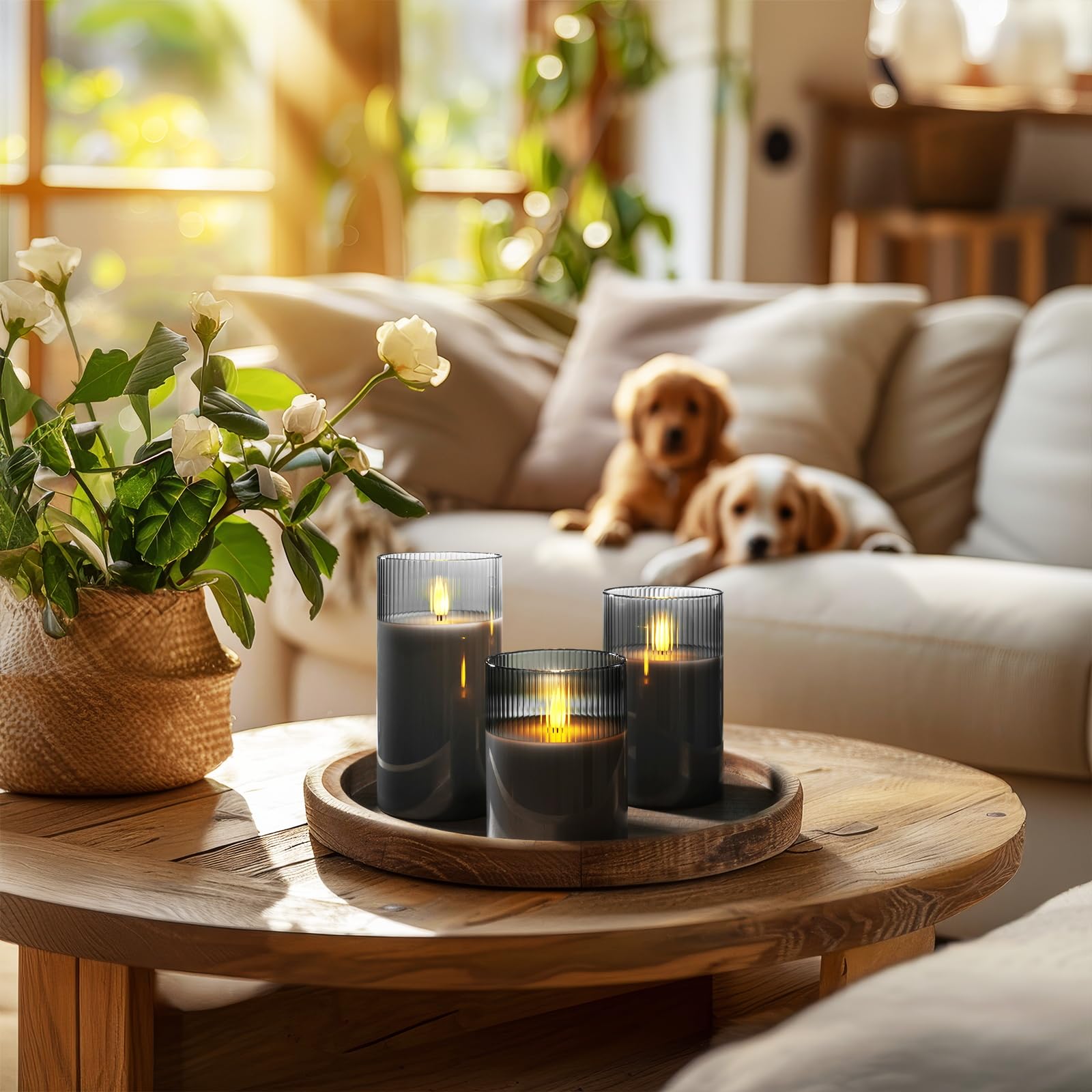 Amagic Glass Flameless Candles With Remote, Battery Operated Candles With Timer, Real Wax Led Pillar Candles With Flickering Fla