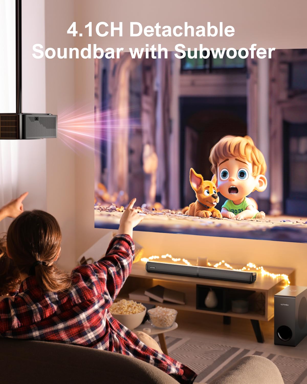 Ultimea 4.1Ch Sound Bar For Smart Tv With Subwoofer, Peak Power 200W, 2 In 1 Detachable Soundbar For Tv, Bluetooth 5.3, Bass Adj