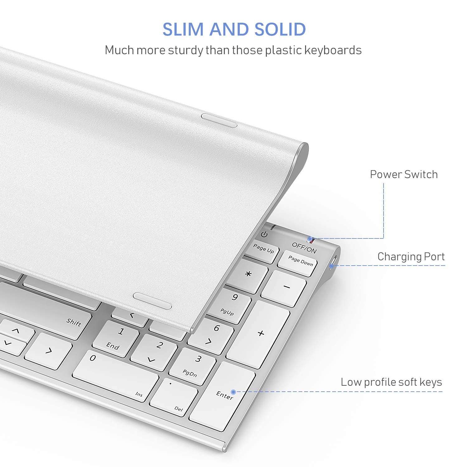 Seenda Rechargeable Wireless Keyboard Mouse, Ultra Thin Low Profile Wireless Keyboard And Mouse With Number Pad, Quiet Portable Combo Compatible For Windows Xp/7/8/10/11/11 Pro, Silver White