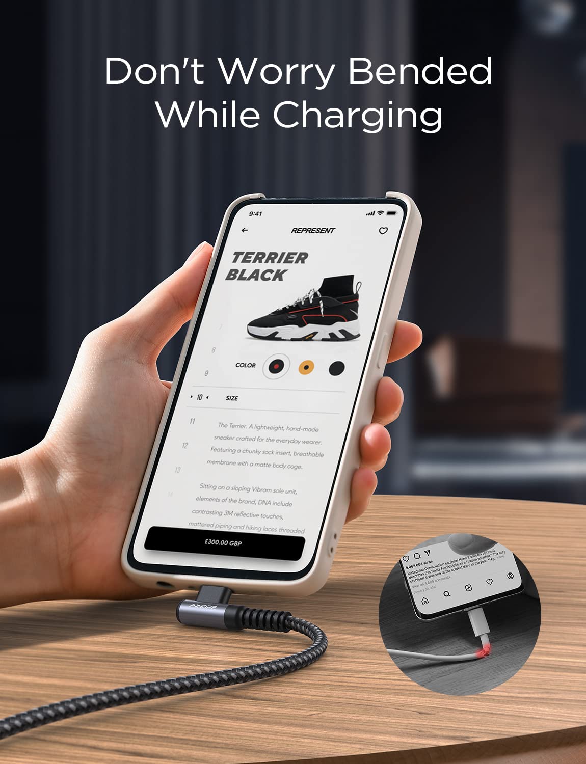 Ainope 2 Pack Usb C Cable [3.3Ft+3.3Ft] 3.1A Type C Charger Fast Charging, Resistant Nylon Braided Usb Type C Cable Right Angle