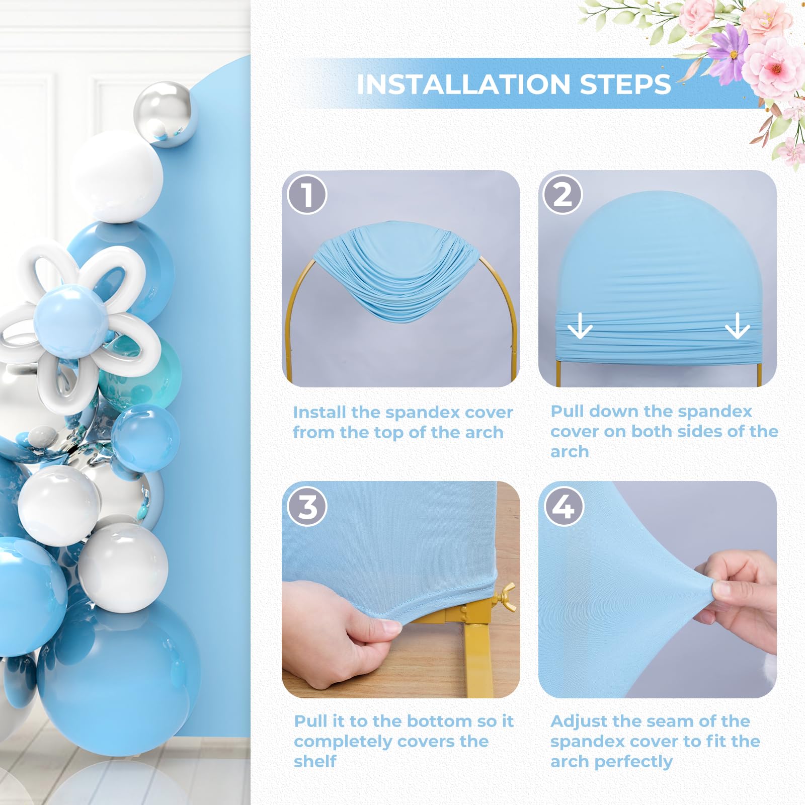 Babenest 6.6Ft Baby Blue Wedding Arch Cover, Spandex Fitted Party Arch Cover For Photography, Round Top Chiara Stand Cover For P