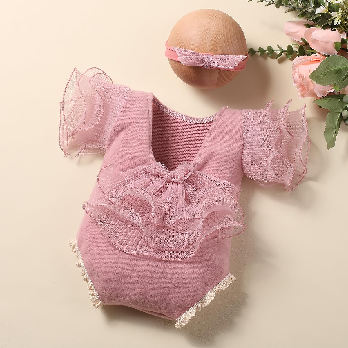 Ylsteed Newborn Photography Outfits Girl Newborn Photography Props Lace Romper With Headband Newborn Infant Photo Shoot Outfits