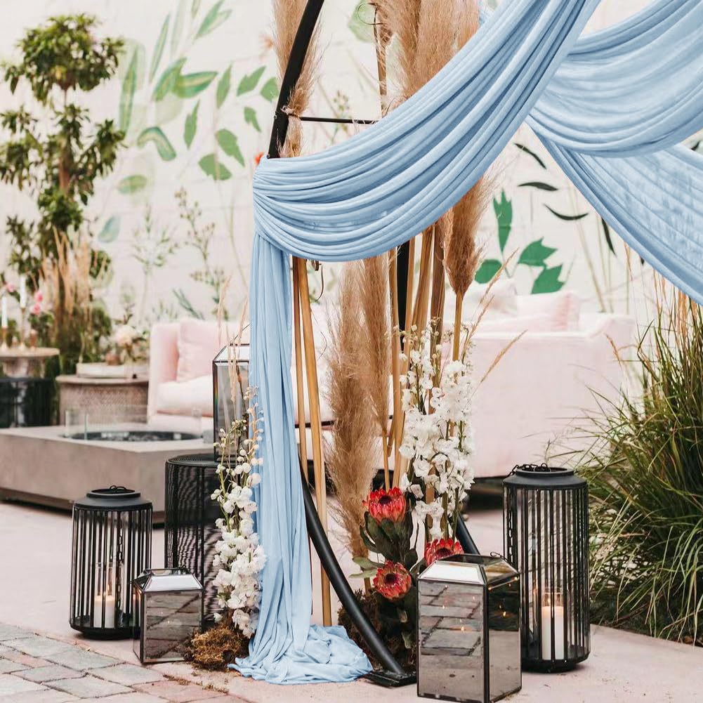 Linxtar 1 Panel Baby Blue Wedding Arch Drapery 6 Yards Long And 30'' Wide Sheer Chiffon Wedding Arch Draping Fabric For Party Ba