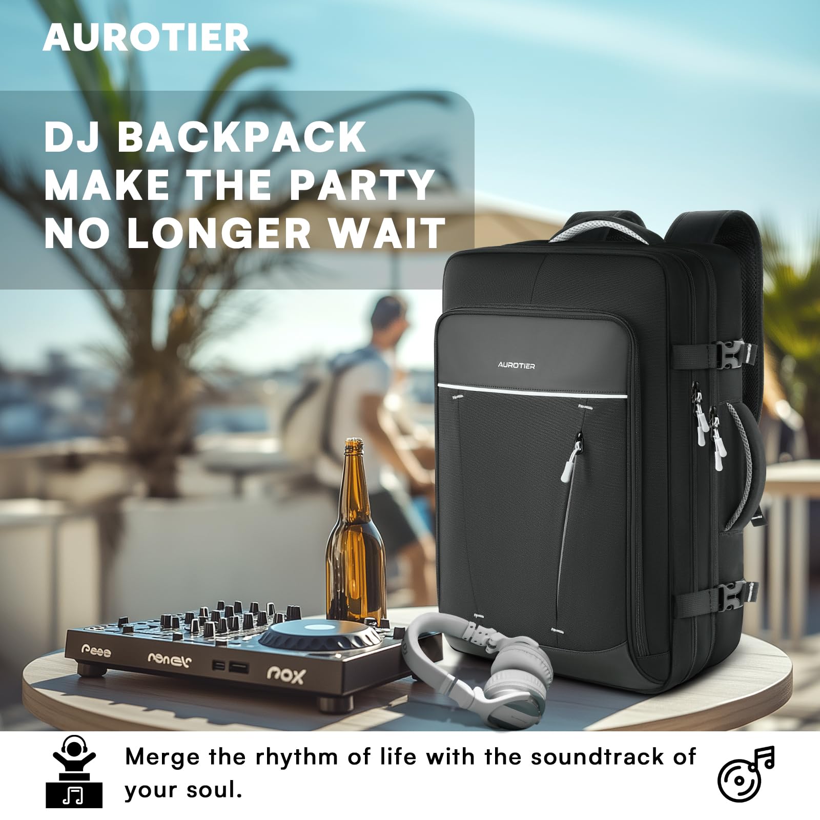 Aurotier Dj Controller Bag For Ddj-Flx4/Ddj 200/Ddj 400/Ddj Rev1, Padded Dj Backpack With Multi-Pocket For 17 Inch Laptop, Cable