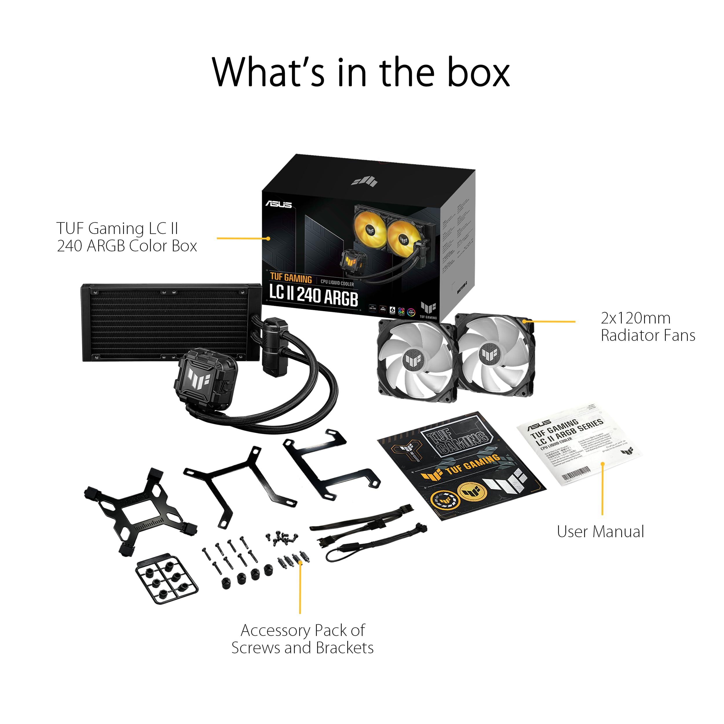 Asus Tuf Gaming Lc Ii 240 Argb All-In-One Liquid Cpu Coolers With Aura Sync, 2X Tuf Gaming 120Mm Argb Radiator Fans, Reinforced