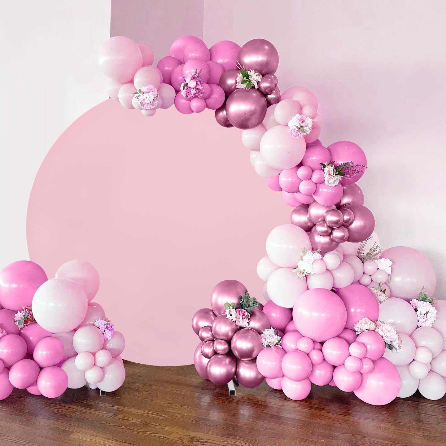 Pink Round Backdrop Cover 6.5X6.5Ft Pink Circle Birthday Photo Photography Background For Party Baby Shower Wedding Decorations