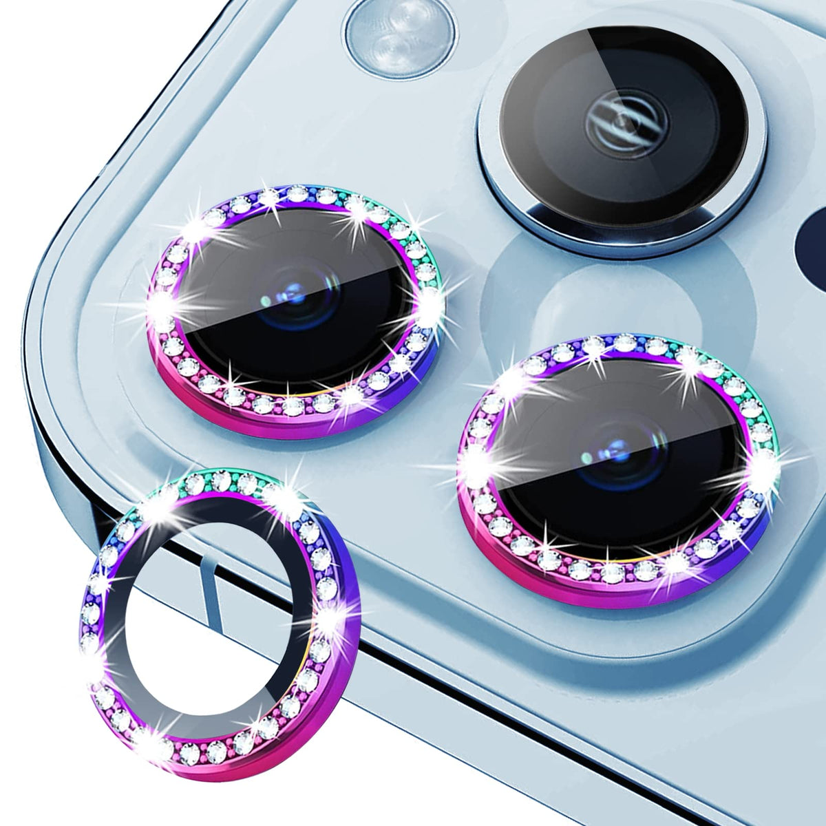 Xfilm Bling Diamond Camera Lens Protector For Iphone 13 Pro/Iphone 13 Pro Max, Hd Clear Tempered Glass Camera Lens Protection Co