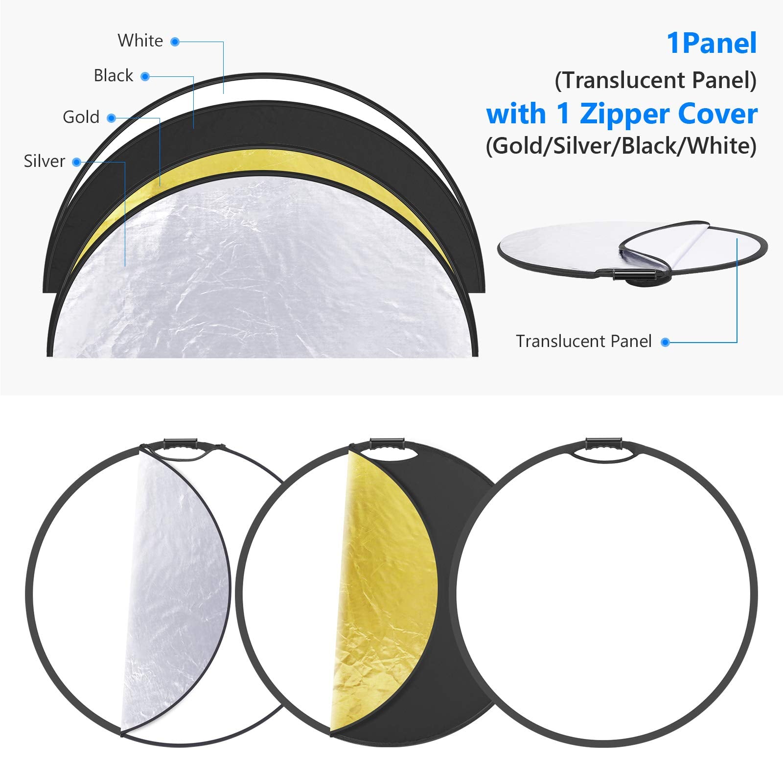 Neewer 5 In 1 Portable Round 32 In/80Cm Light Reflector Collapsible Multi Disc With Single Grip And Bag For Studio Photography L