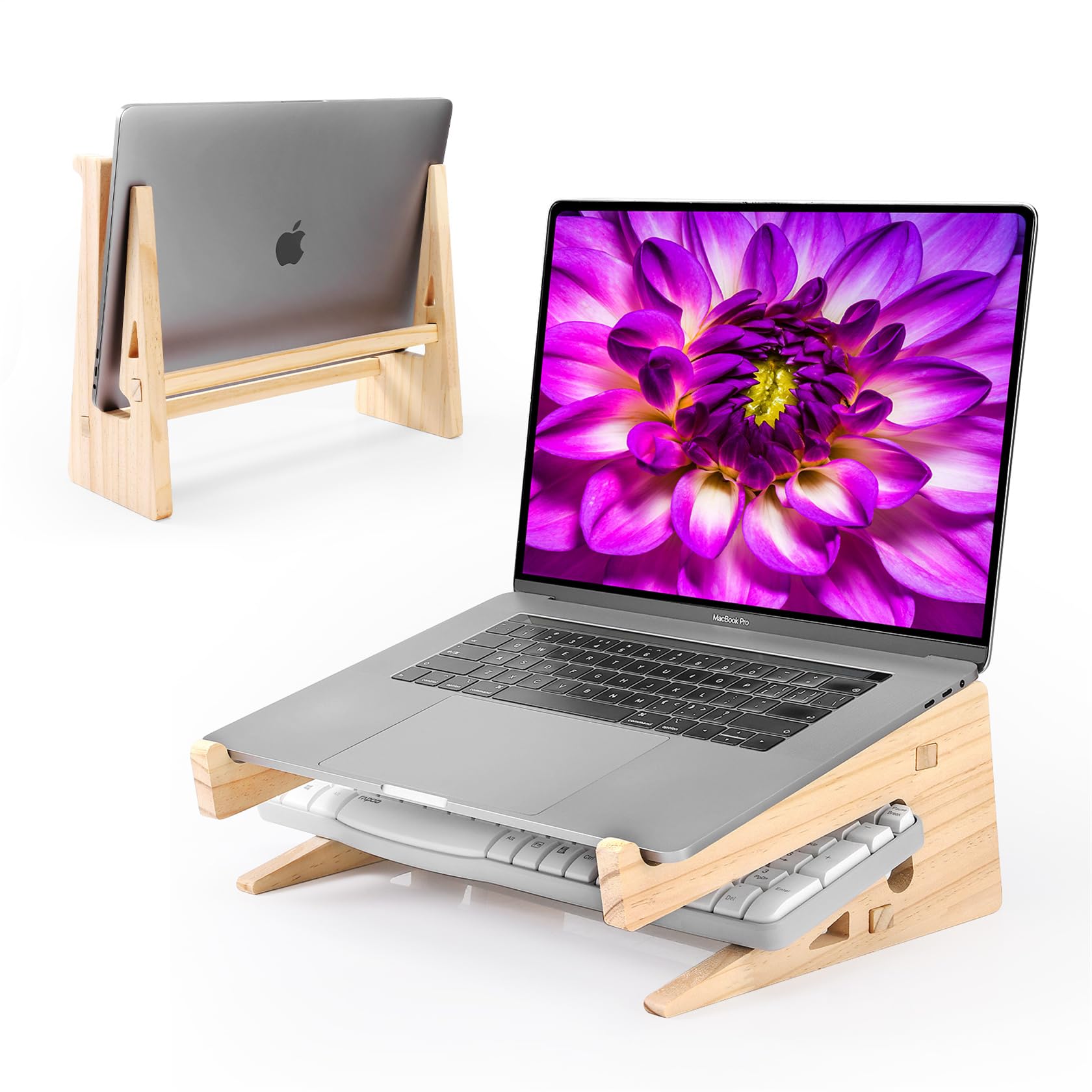 Wood Laptop Stand,Universal Computer Stands For Desk,Vertical Laptop Holder For Macbook Pro, Wooden Laptop Riser For Macbook Air