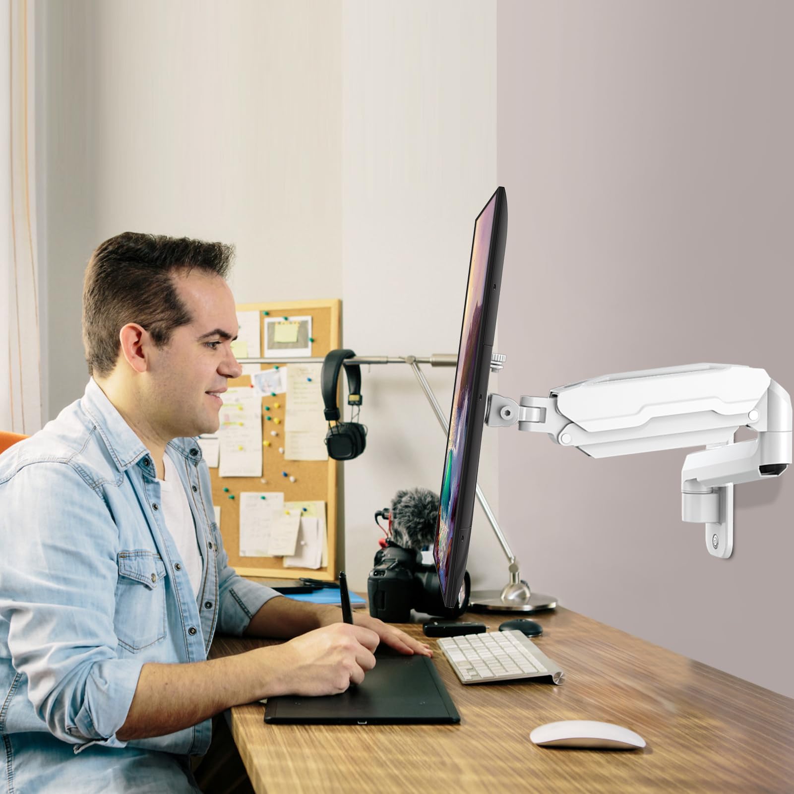 Mount Pro Single Monitor Wall Mount For 13 To 32 Inch Computer Screens, Gas Spring Arm Holds Up To 17.6Lbs, Full Motion Adjustab