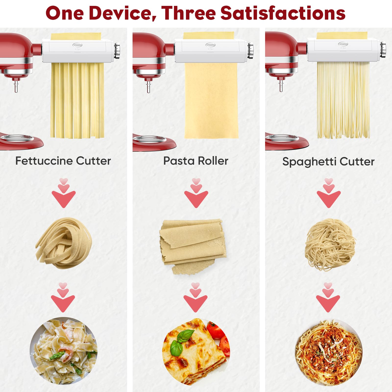 Tpgsing Pasta Maker Attachment For Kitchenaid Stand Mixers (3 In 1 Pasta Roller & Cutter)
