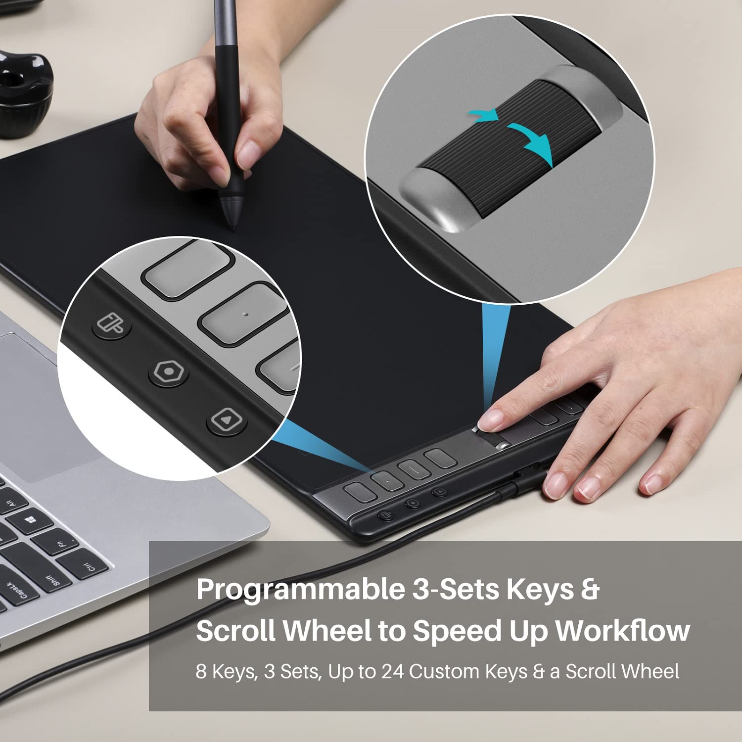 2023 Huion Inspiroy 2 Large Drawing Tablet, 10X6Inch Art Tablet With Scroll Wheel 3-Set 8 Customized Keys Battery-Free Stylus, G