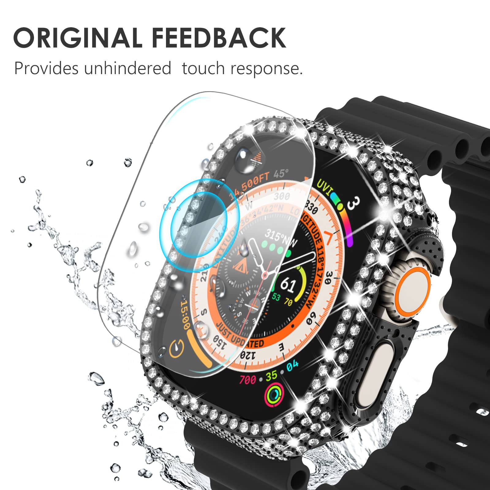 [2+1] Surace Compatible With Apple Watch Ultra 49Mm Screen Protector Case, 400 Diamonds With Screen Protector Bling Case Tempere