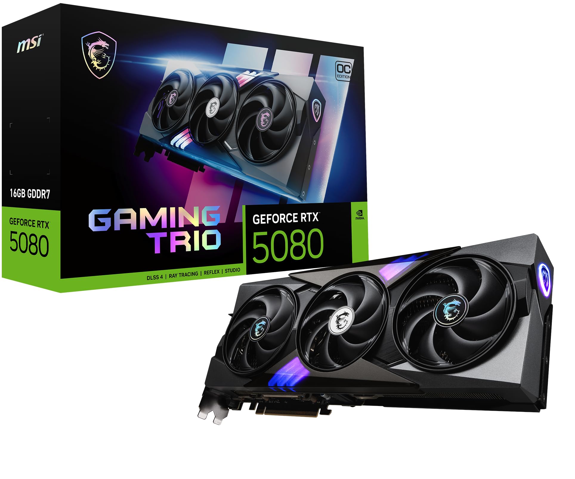 MSI GeForce RTX 5080 16G Gaming Trio OC Graphics Card - RTX 5080 GPU, 16GB GDDR7 (30Gbps/256-bit), PCIe 5.0 - TRI FROZR 4 (3 x S