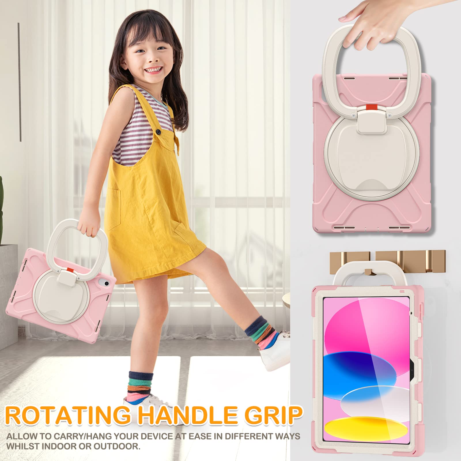 Braecn Case For Ipad 10Th Generation 2022 10.9 Inch A2696 A2757 A2777 Shockproof Silicone Cover W/Pencil Holder/360Swivel Ring S