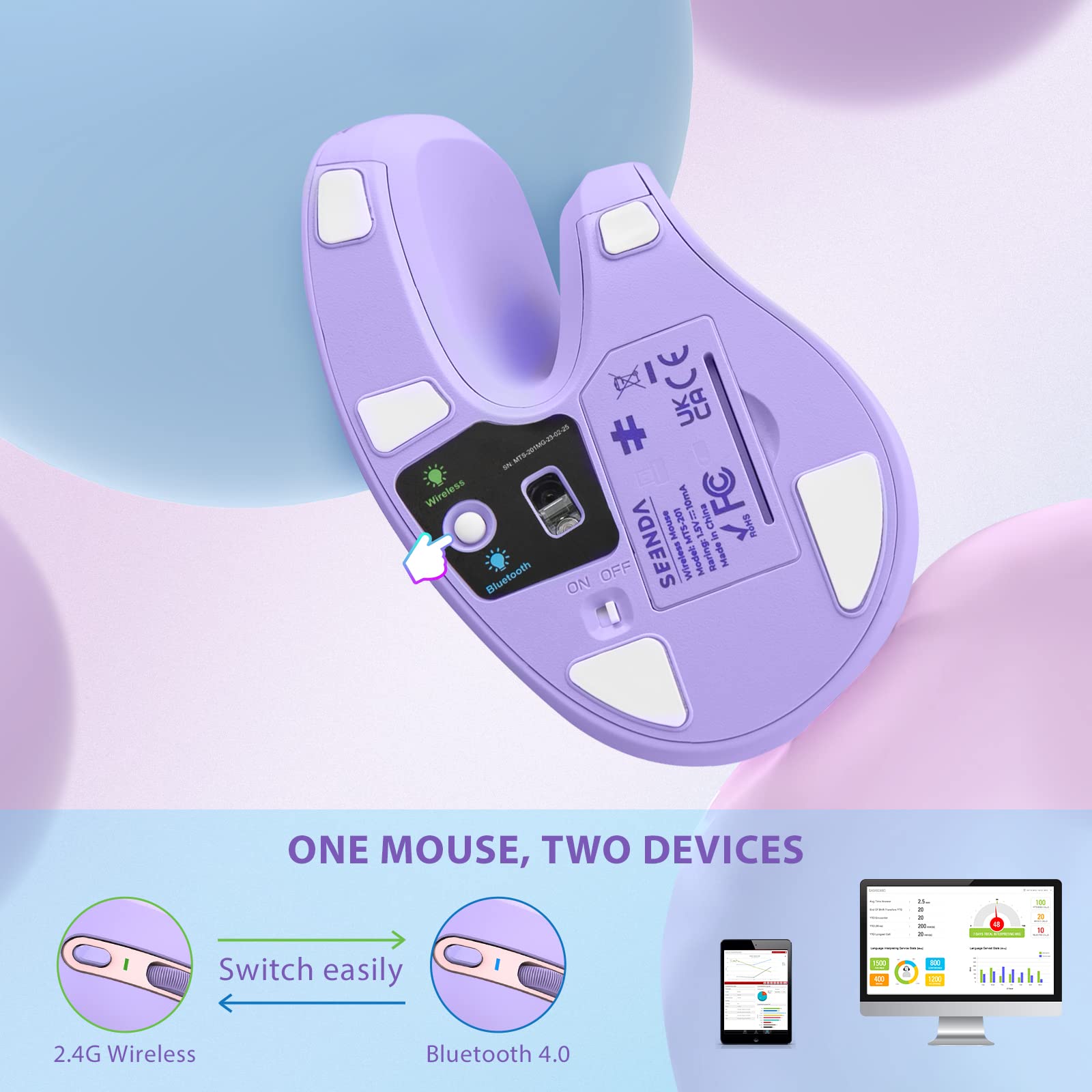 Seenda Ergonomic Mouse With Jiggler   Wireless Vertical Mouse With Multi Device Connection (Bluetooth Or Usb), Reduces Wrist Str