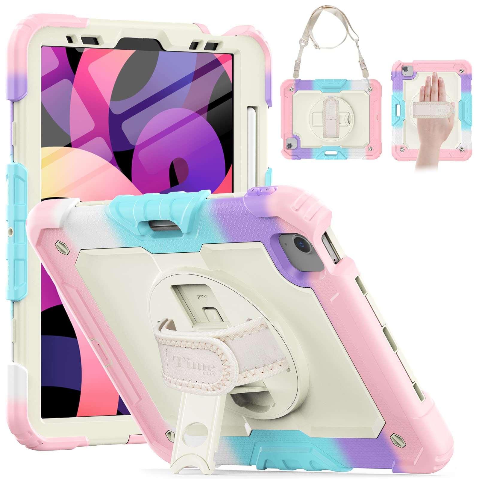 Timecity Case For Ipad Air 5Th 4Th Generation 2022/2020, For Ipad Air 10.9 Inch Case With Screen Protector/360 Degree Swivel Sta