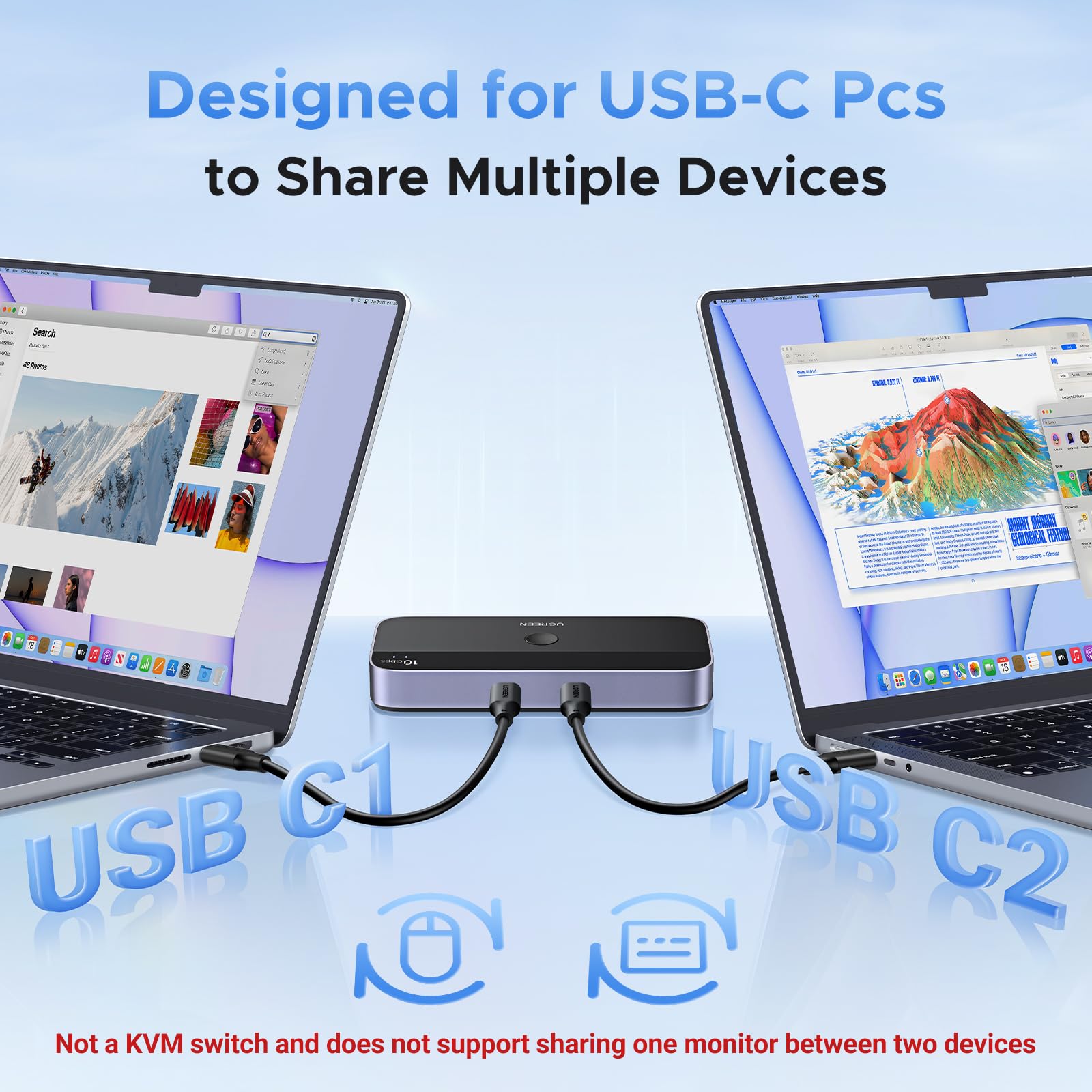 Ugreen Usbc Switch 2 Computers Share 4 Usb 3.2 Ports, 10Gbps Switcher Selector For Pc Laptop Keyboard Mouse, Sharing Switch Adap