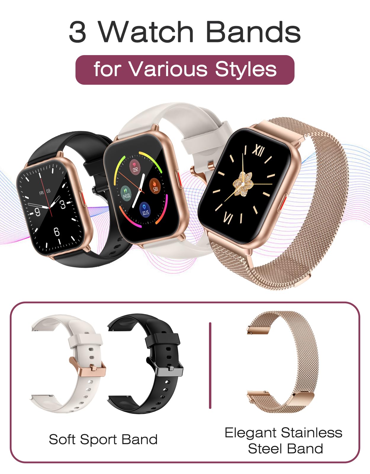 Smart Watches For Women Men (Answer/Make Calls, 3 Bands), 1.85'' Fitness Tracker Watch For Iphone/Android Phones With Heart Rate