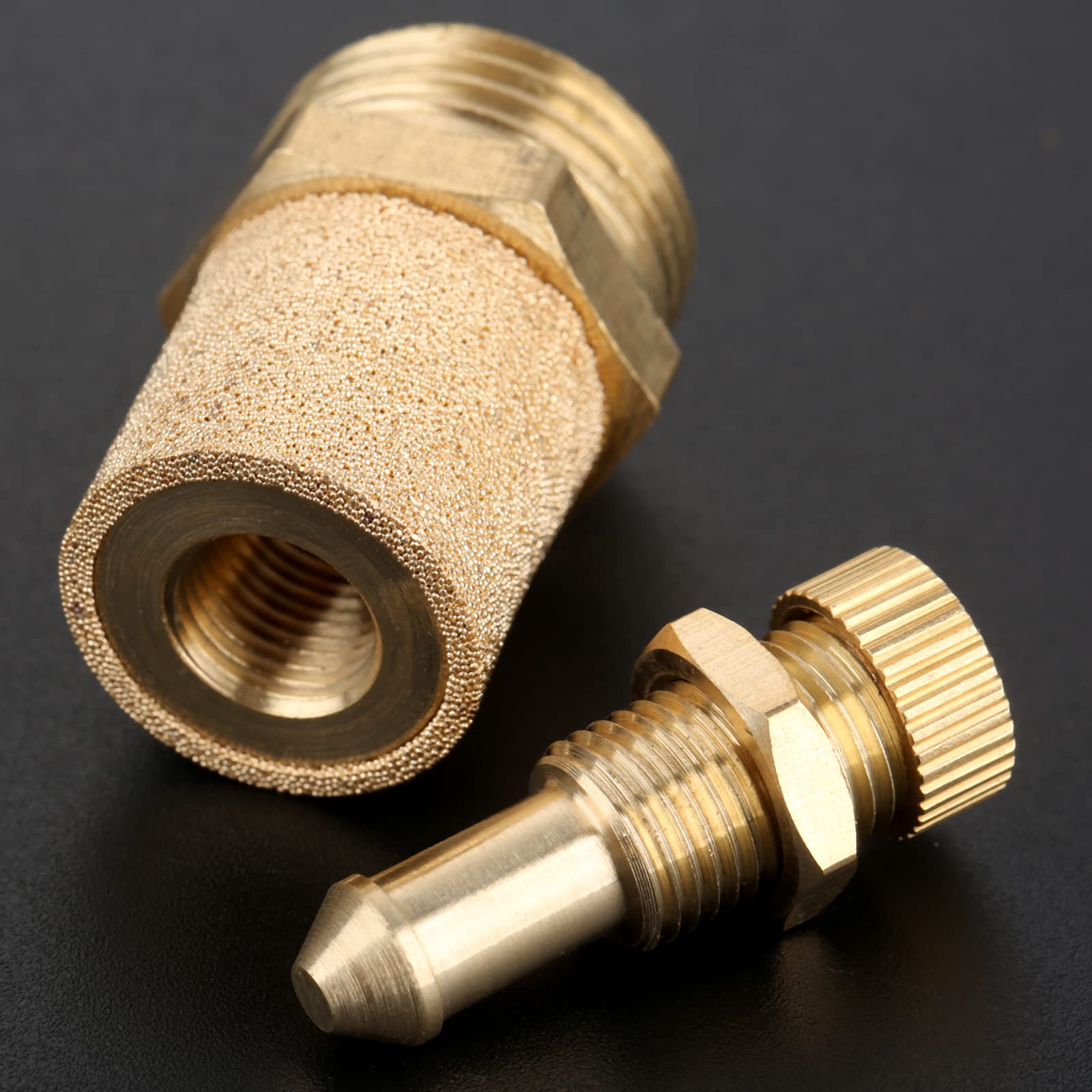Mtsooning 10Pcs Air Pneumatic Flow Control Mufflers, 1/4Inch Exhaust Muffler Filters, Bronze Thread Hex Brass Silencer Replaceme