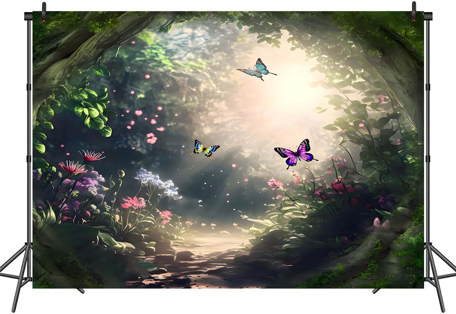 Yieldeer Forest Party Decoration 7X5Ft Enchanted Fairy Forest Backdrop Green Spring Sunshine Butterfly Flower Princess Magic Pho