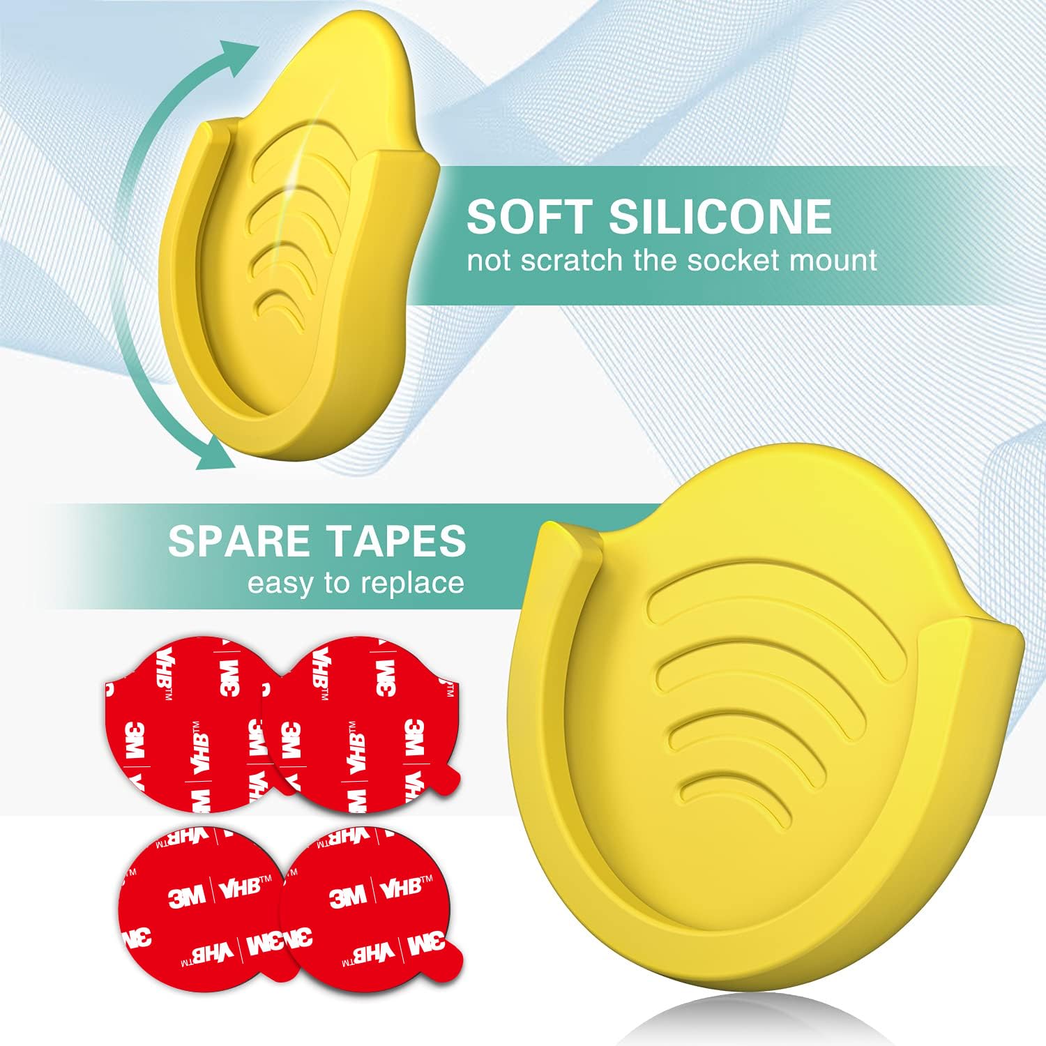 Pop-Tech 2 Pack Socket Car Mount, Silicone Phone Holder For Collapsible Grip Users With 3M Sticky Adhesive Replacement Used On W