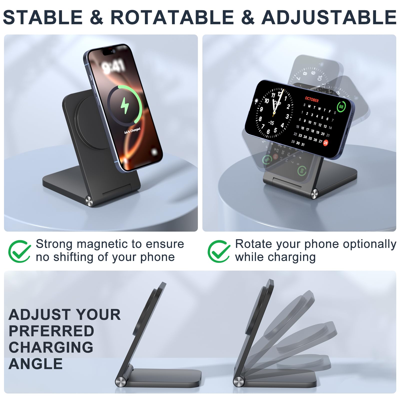 Wireless Charger, Magnetic Foldable Travel Fast Charging Station Stand For Iphone 16 15 14 13 12 Series, Iphone Wireless Mag-Saf