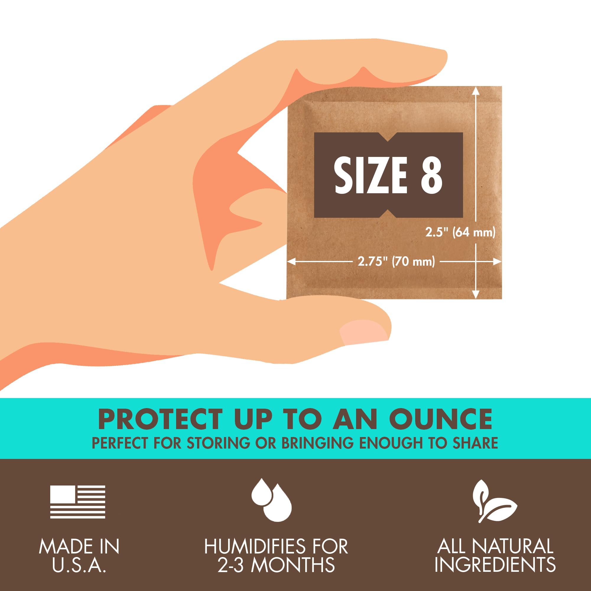 Boveda 58% Two-Way Humidity Control Packs For Storing 1 Oz - Size 8 - 10 Pack - Moisture Absorbers For Small Storage Containers