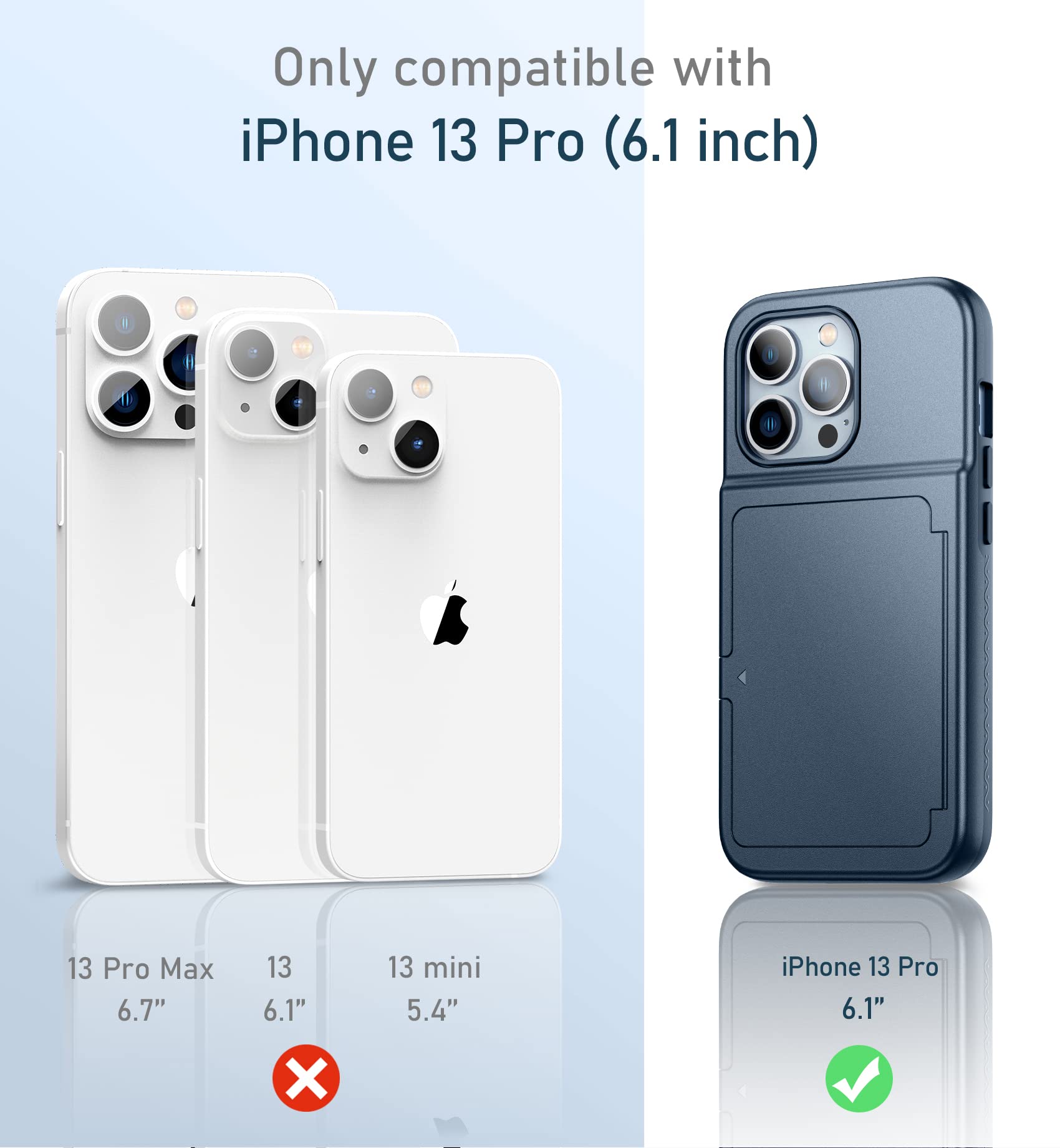 Welovecase For Iphone 13 Pro Wallet Case For Women With Credit Card Holder & Hidden Mirror, Two Layer Shockproof Heavy Duty Prot