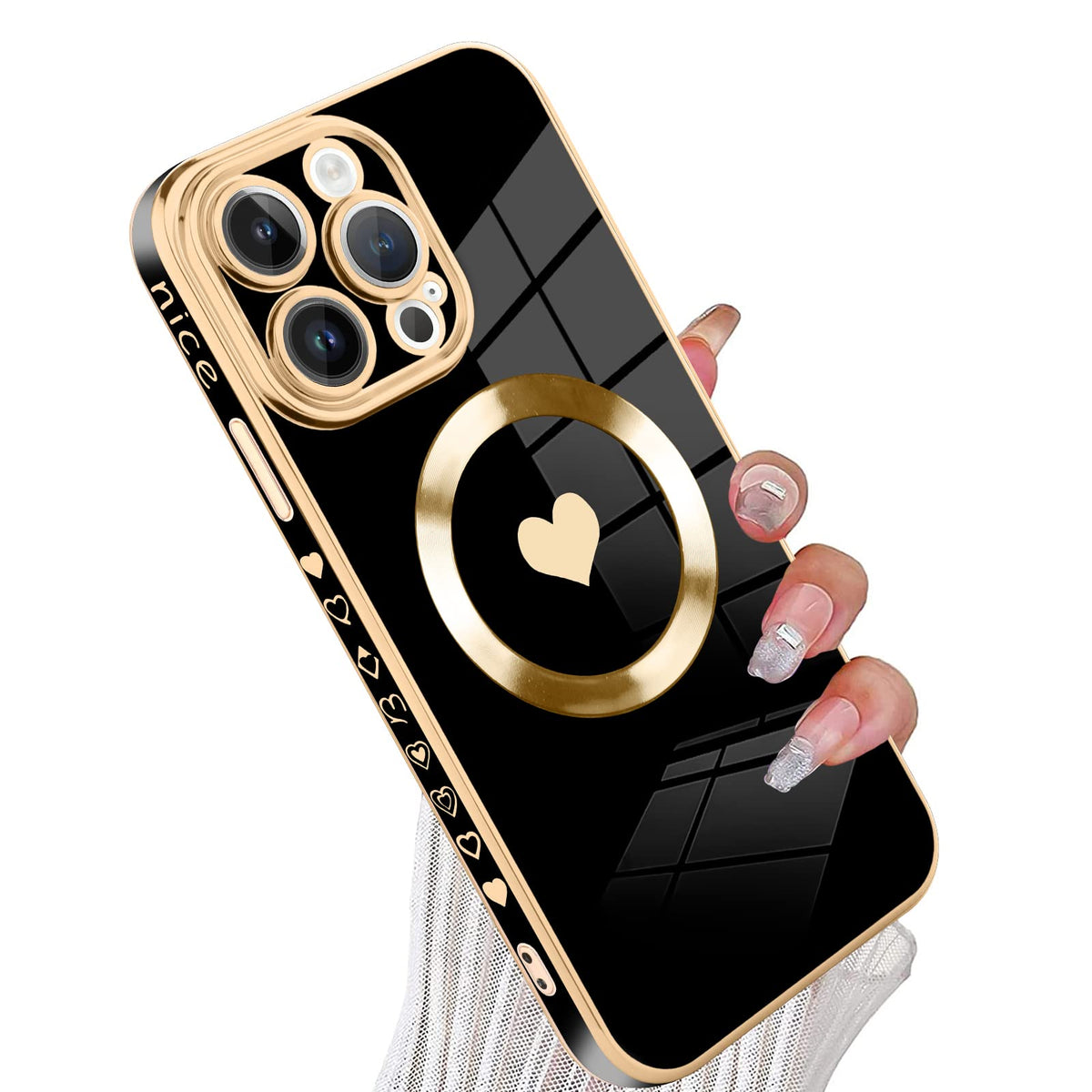 Tharlet Magnetic For Iphone 15 Pro Max Case [Compatible With Magsafe] Cute Love Luxury Plating Edge Bumper Case With Full Camera