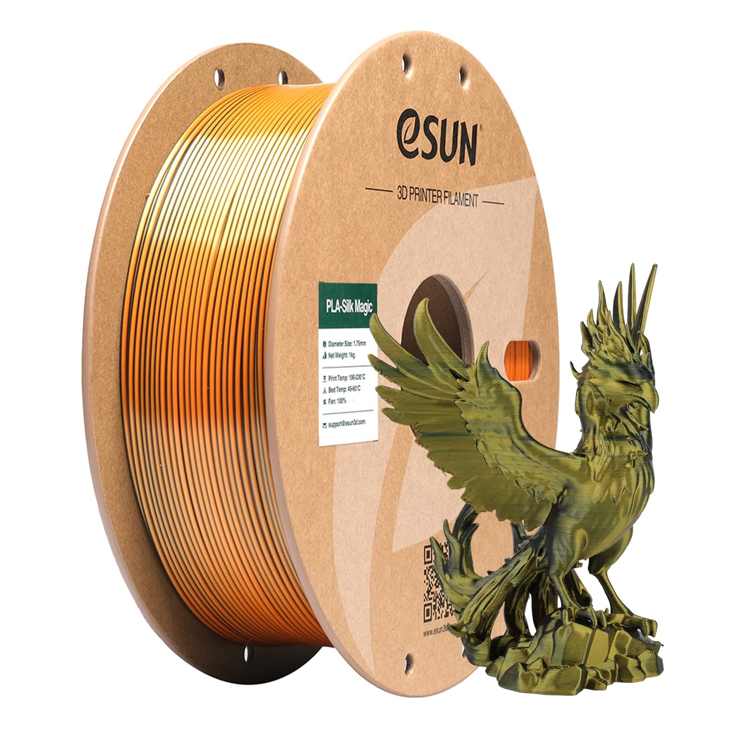 eSUN Silk PLA 3D Printer Filament 1.75mm Black Gold Dual Color Shiny Silky Filament, Dimensional Accuracy +/-0.03mm, 1kg (2.2lbs