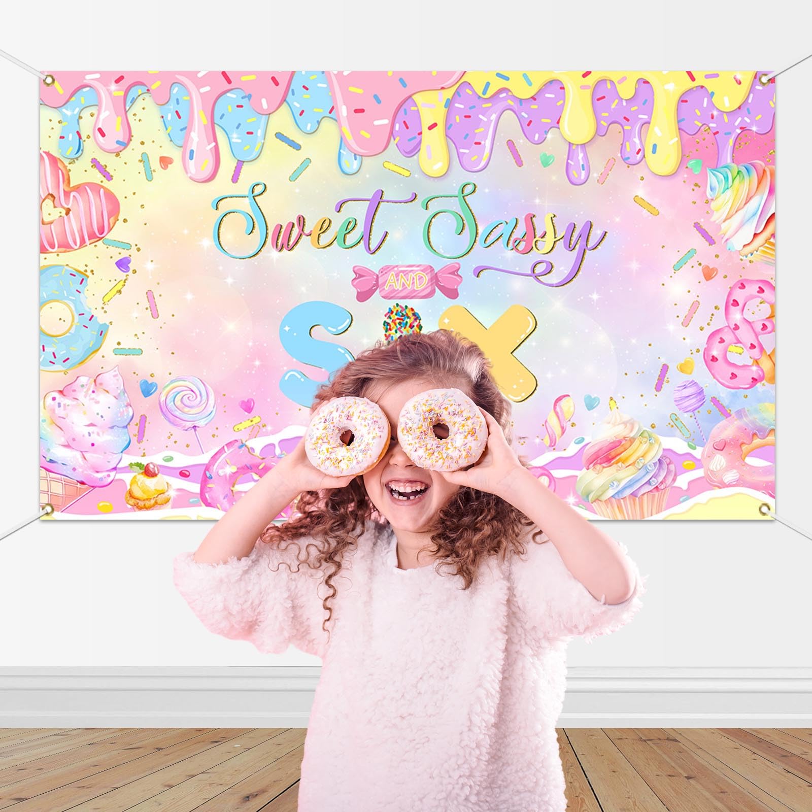 Mocsicka Donut 6Th Birthday Banner Backdrop Sweet Sassy And Six Birthday Decorations Banner For Girls Sixth Birthday Party Banne