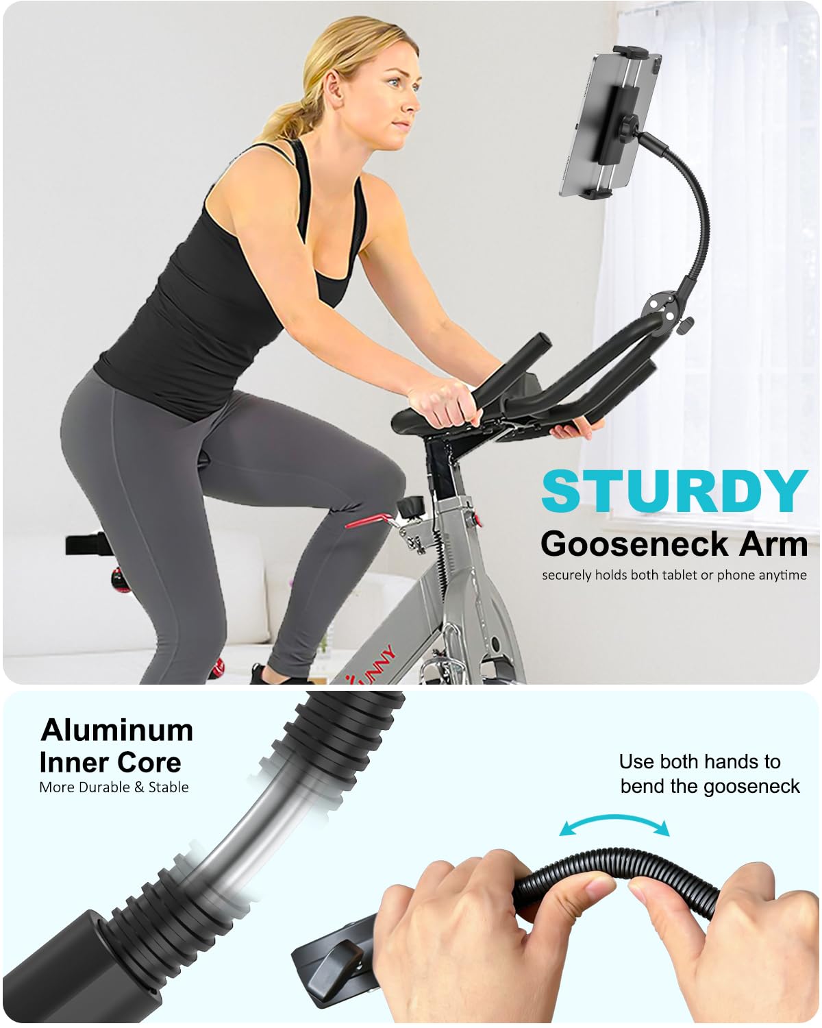 Dosvsi Spin Bike Tablet Holder, Metal Gooseneck Treadmill Tablet Mount, Anti-Shake Treadmill Tablet Mount, Stationary Elliptical