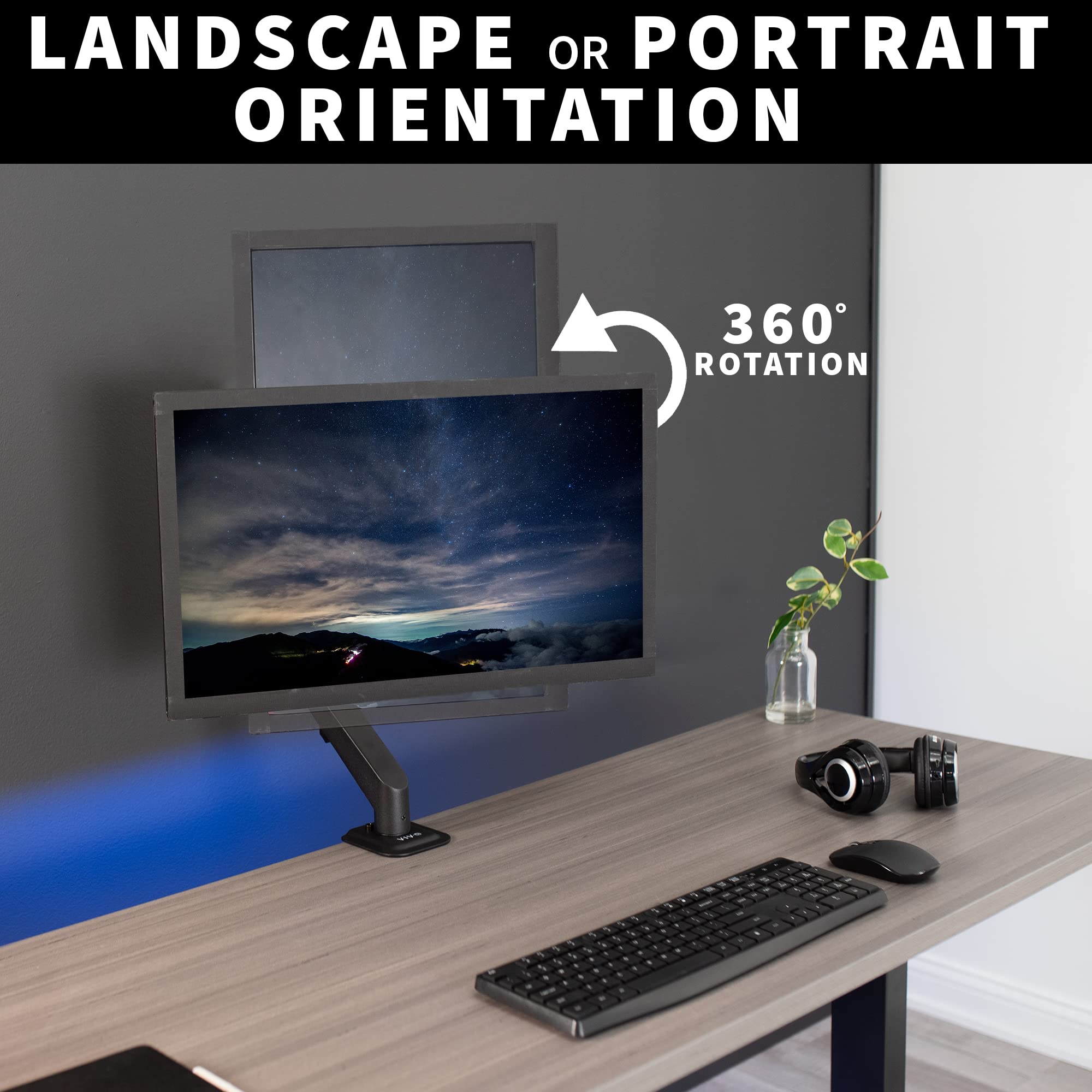 VIVO Articulating Single 17 to 27 inch Pneumatic Spring Arm Clamp on Desk Mount Stand, Fits 1 Monitor Screen with Max VESA 100x100, Black, STAND V101O