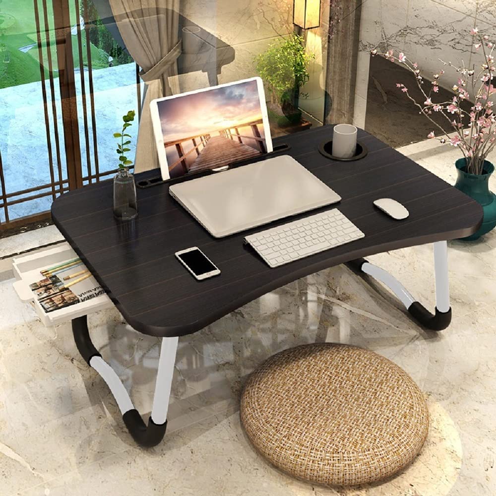 Foldable Bed Table For Laptop,Laptop Desk Table Stand For Bed,Laptop Bed Tray Table With Storage Drawer Cup Holder, Portable Lap