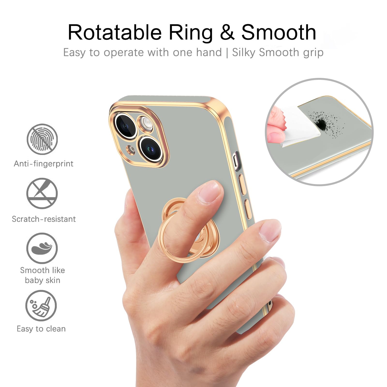 Veningo Iphone 14 Case,Phone Case For Iphone 14,Slim Fit Soft 360 Ring Holder Kickstand Magnetic Car Mount Supported Easy Clean