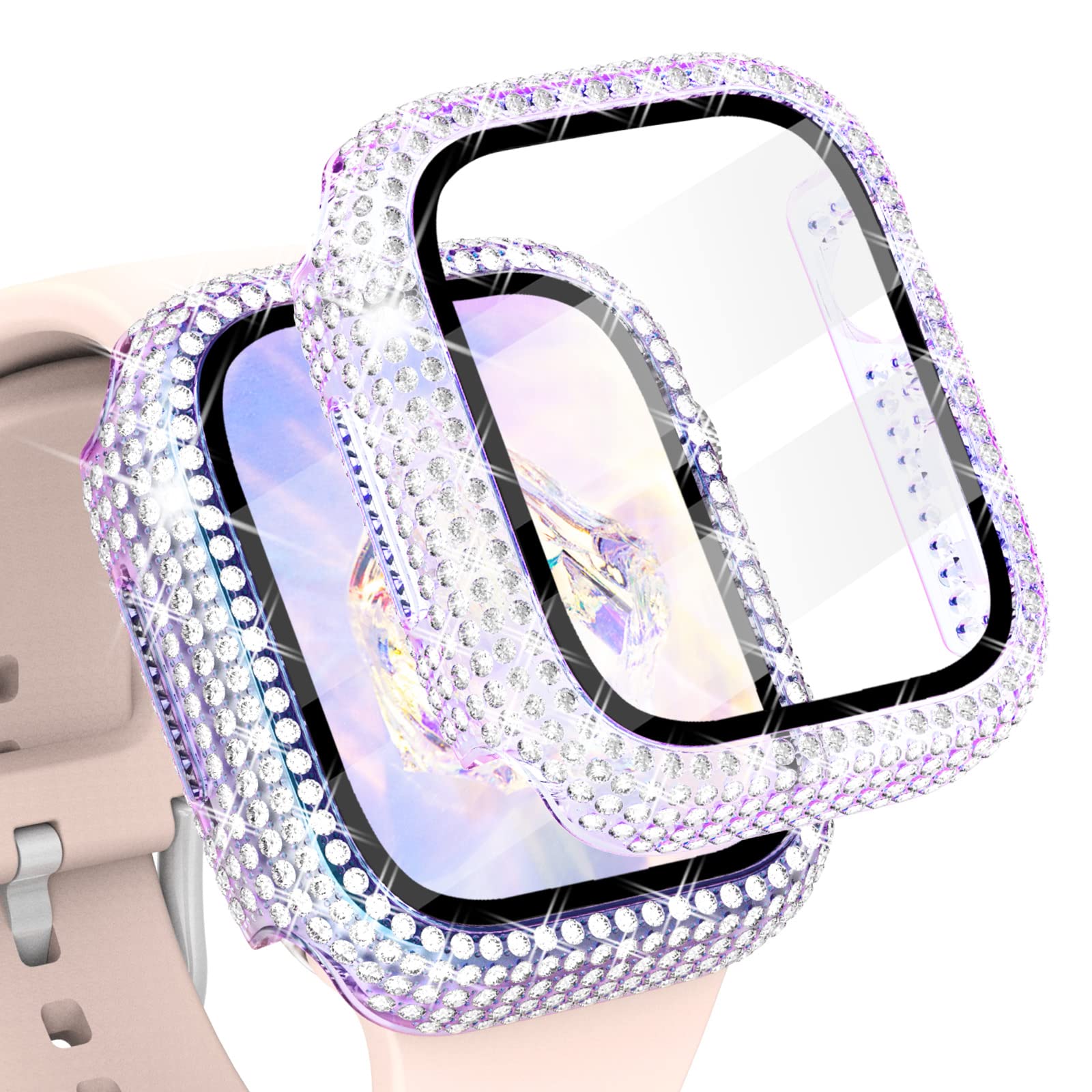 Kades Compatible With Iwatch Series 9 8 7 41Mm Accessories With Built In Tempered Glass Screen Protector Bling Crystal Diamond R