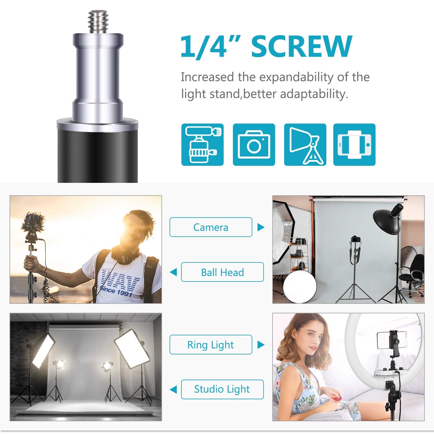 Neewer Light Stands 10 Feet/3 Meters, Pro Heavy Duty Spring Cushioned, All Metal Locking Collars, Set Of 2 (Black Finish) With C