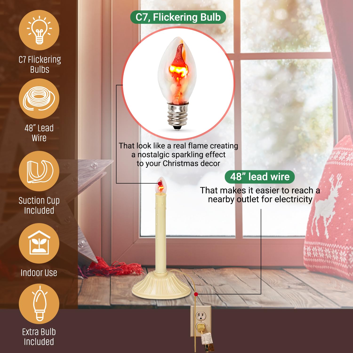 Tupkee Christmas Candolier Window Candle   With Flickering Bulb   Single Indoor  Flameless Electric Window Candle Candelabra   2