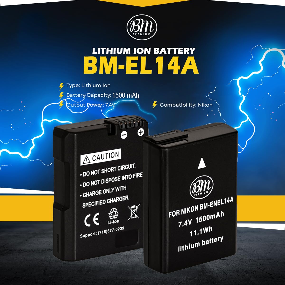 Bm Premium En El14A Battery For Nikon D3100, D3200, D3300, D3400, D3500, D5100, D5200, D5300, D5500, D5600, Df, Coolpix P7000, P