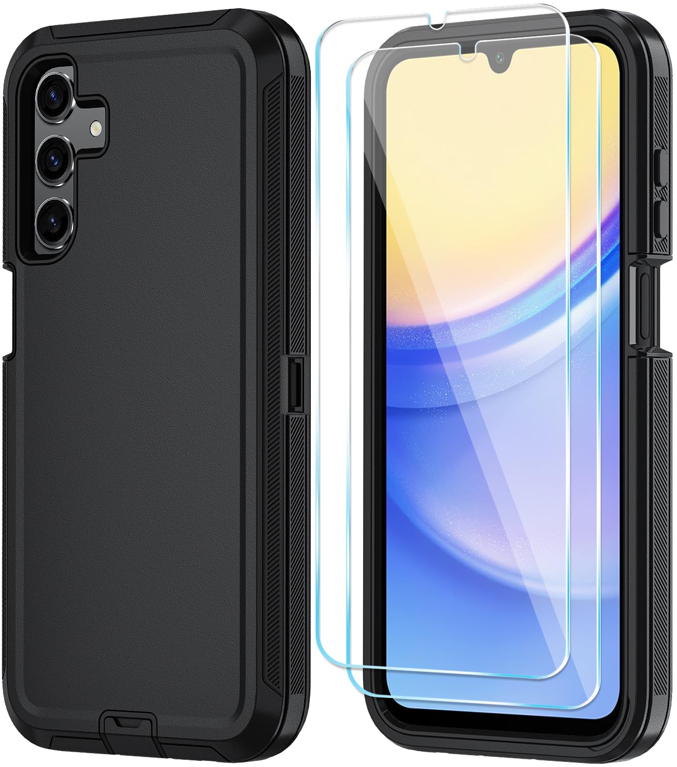 Qinmay Phone Case For Samsung Galaxy A15 5G Case With Hd Screen Protector, Heavy Duty Shockproof & Dropproof 3 Layer Cover Phone