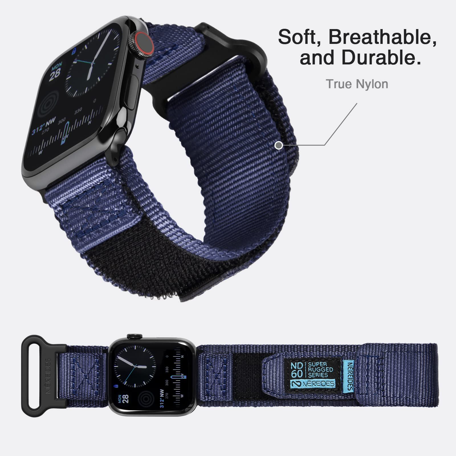 Nereides Compatible With Apple Watch Band Ultra 1/2, Nylon Sports Strap With Woven Design For 49Mm (Xl, Blue)