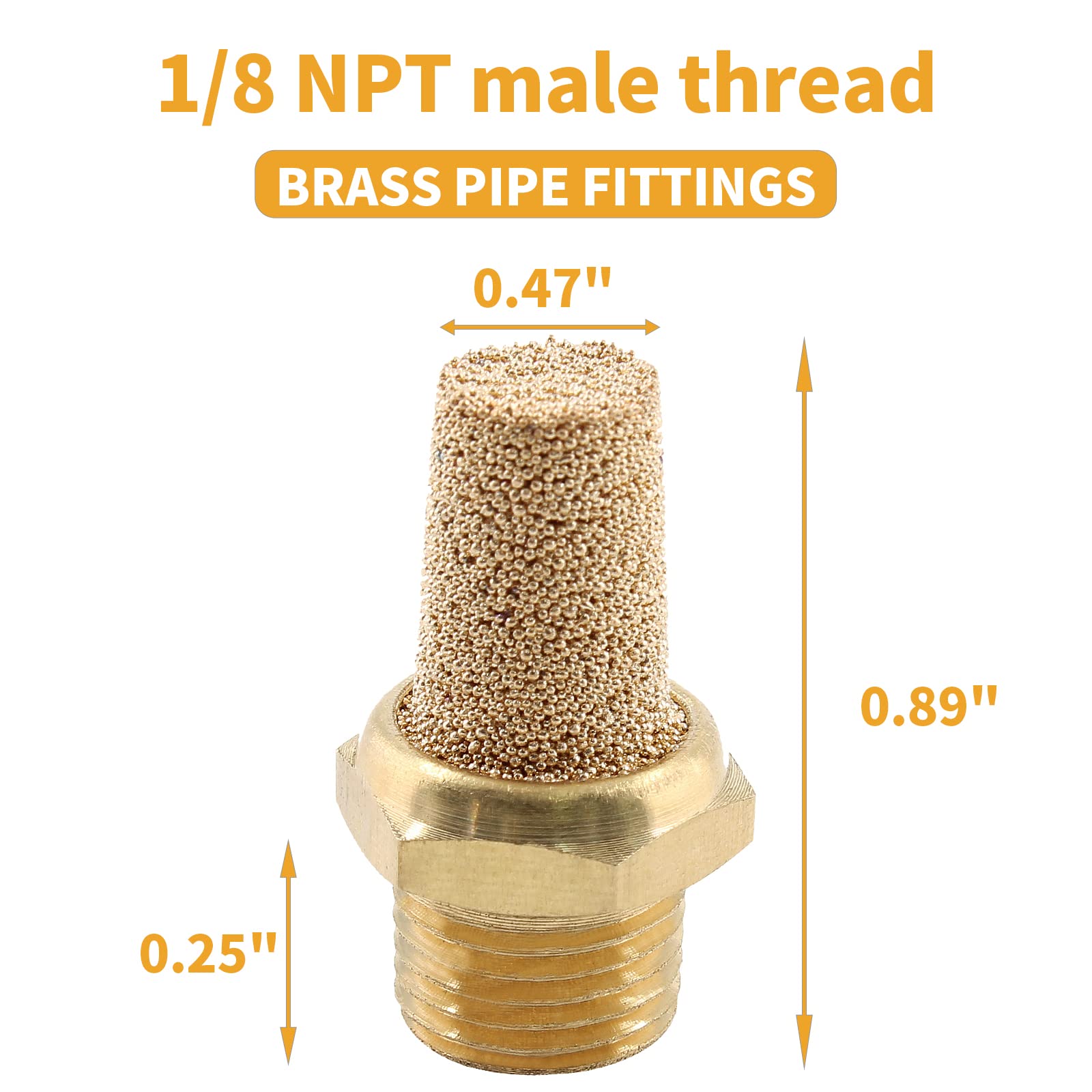 Jiozermi 12 Pcs Air Pneumatic Mufflers Silencer, Brass Pneumatic Exhaust Muffler, 1/8 Npt Male Air Silencer Fitting