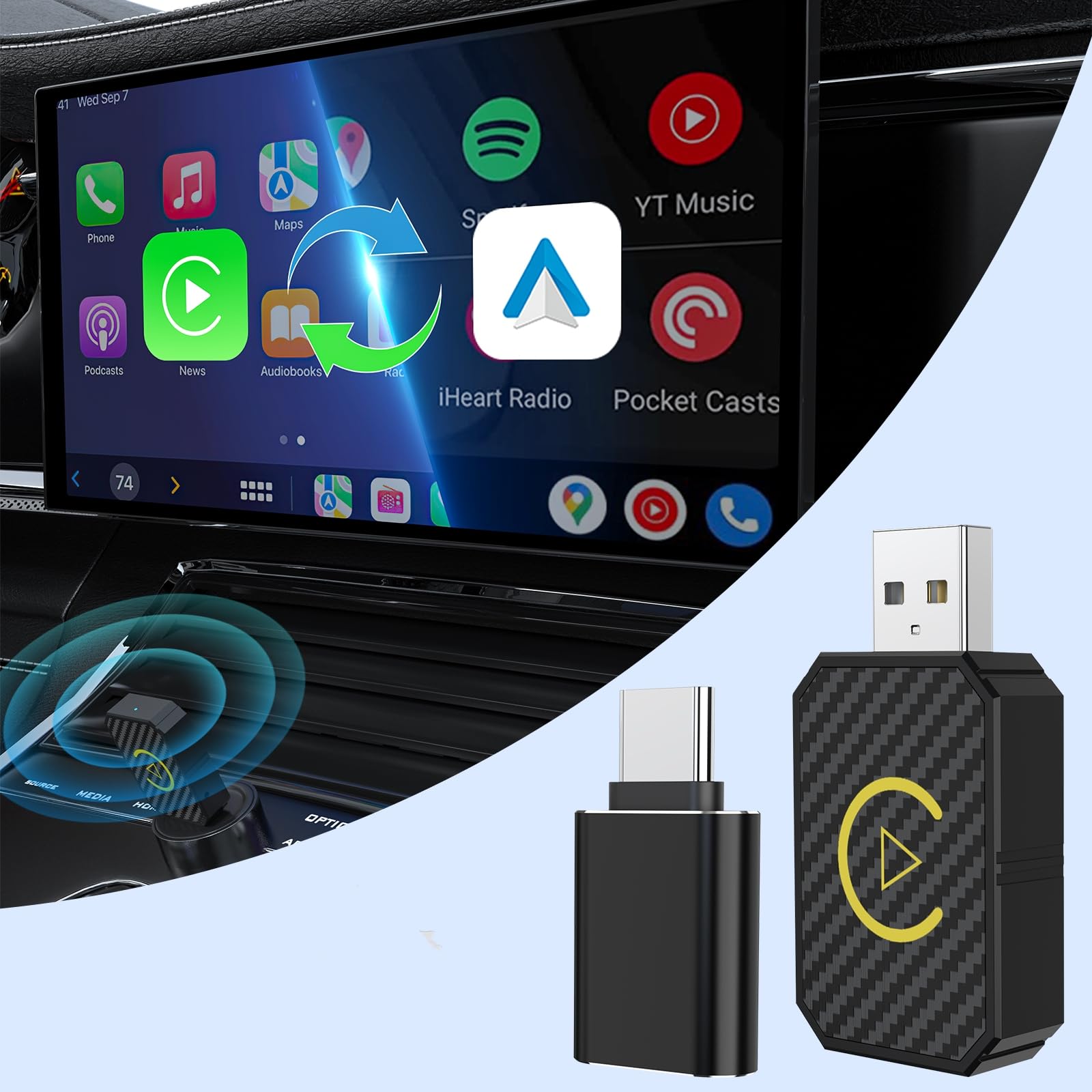 Mini Android Auto Wireless Adapter&Wireless Carplay Adapter Convert Factory Wired To Wireless Carplay Dongle, Usb Carplay Wirele