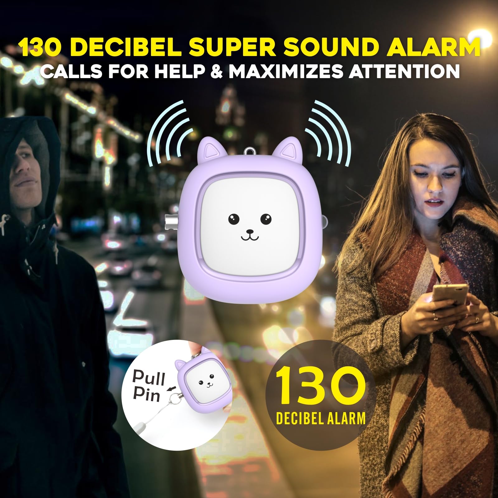 Keychain Set For Girls With Personal Alarm, Funseeya Keychain Accessories With Personal Sound Siren, Cute Pom Pom, Locking Carab