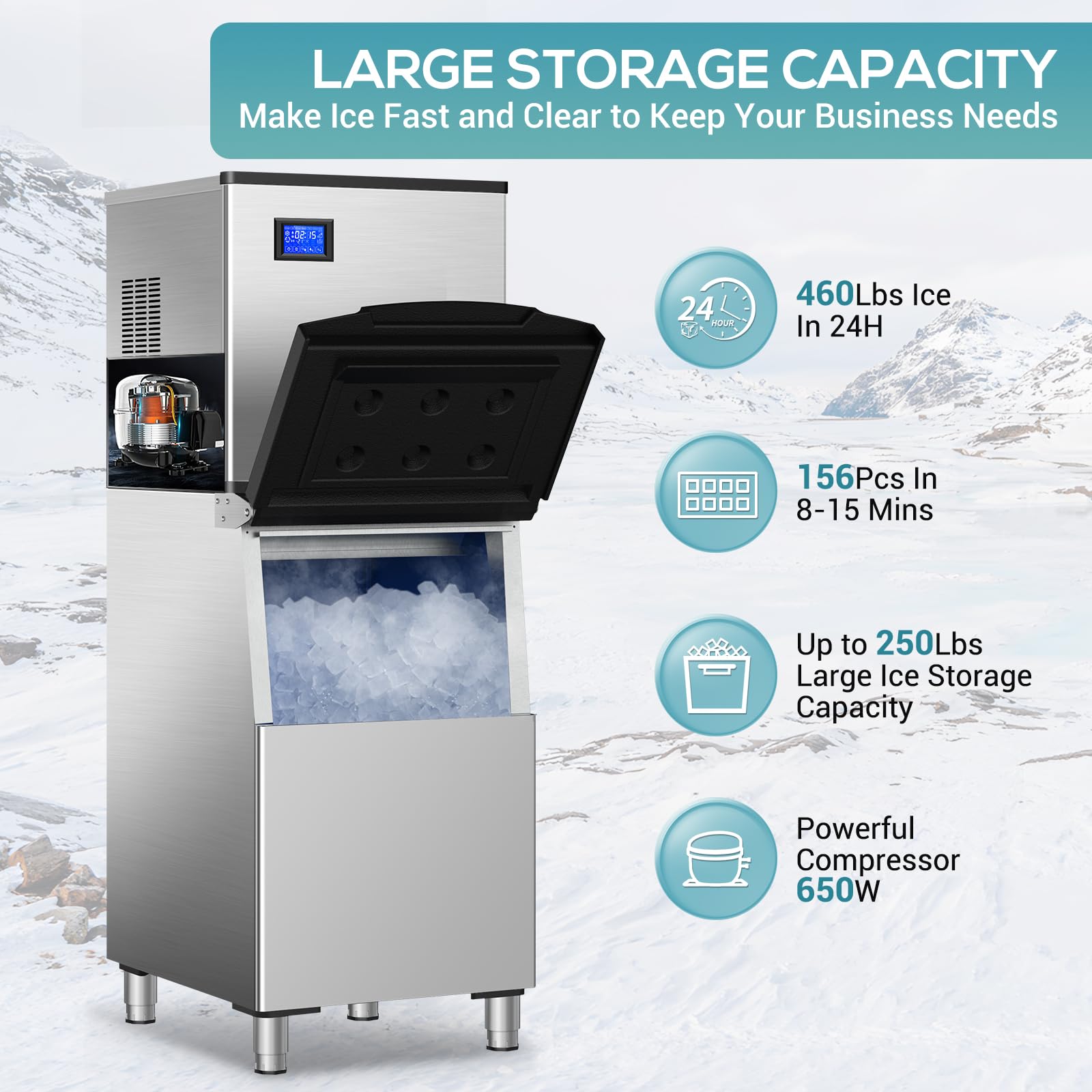 Commercial Ice Maker Machine 200Lbs/24H, 72Pcs Ice Cubes Under Counter Ice Maker With Water Line And Filter, Freestanding Ice Ma