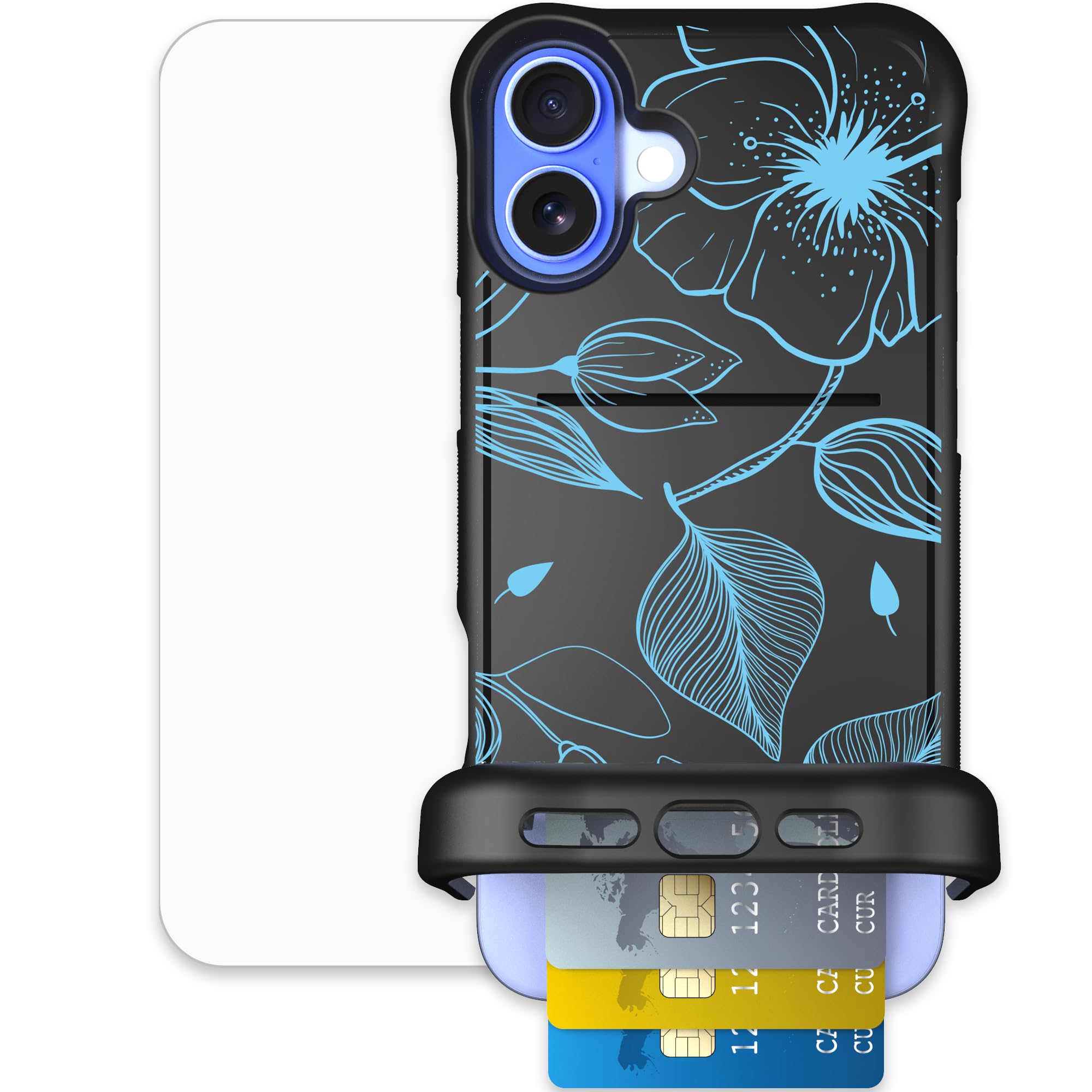 Scooch for iPhone 16 Plus Case with Card Holder, Wingmate Wallet Case with Hidden Card Slot and RFID Protection, Bundled with Te
