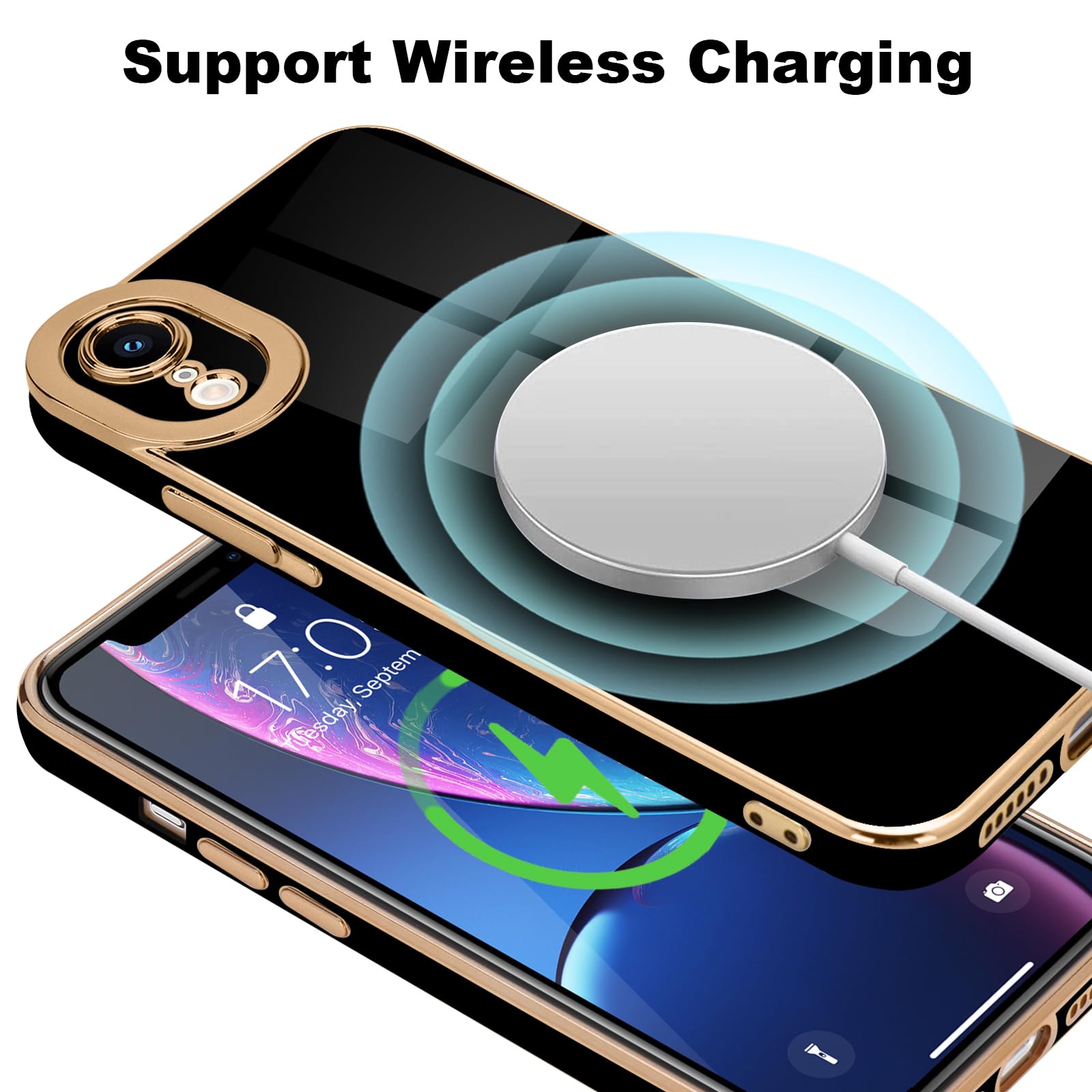 Lafunda Compatible With Iphone Xr Case, Cute Luxury Plating Case For Women Girls Elegant Golden Edge Pretty Shockproof Tpu Bumpe