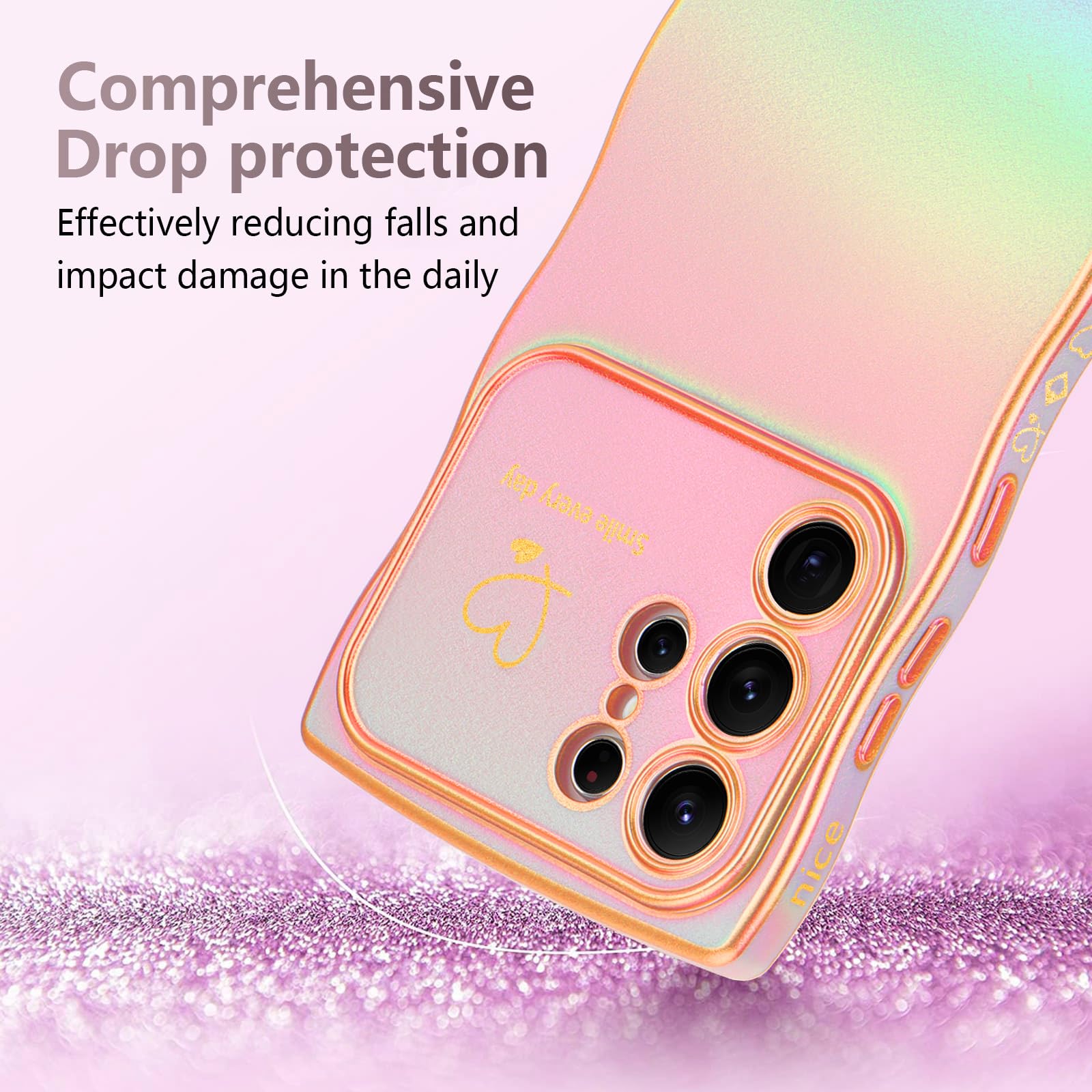 Lchulle For Samsung Galaxy S24 Ultra Case For Women Girls, Cute Wave Frame Curly Shape With Love Heart Camera Protection Luxury
